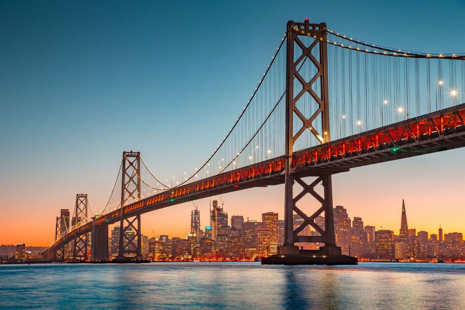 The Bay Bridge at sunset, San Francisco